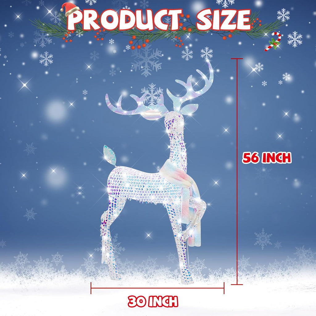 4.5FT Lighted Up 3D Iridescent Christmas Reindeer Decorations