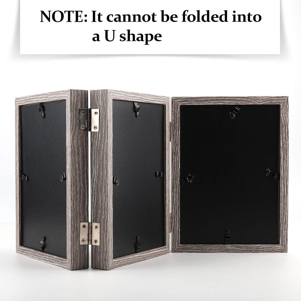 Triple 5x7 Picture Frames Hinged Wood 3 Opening Frame Display Gray