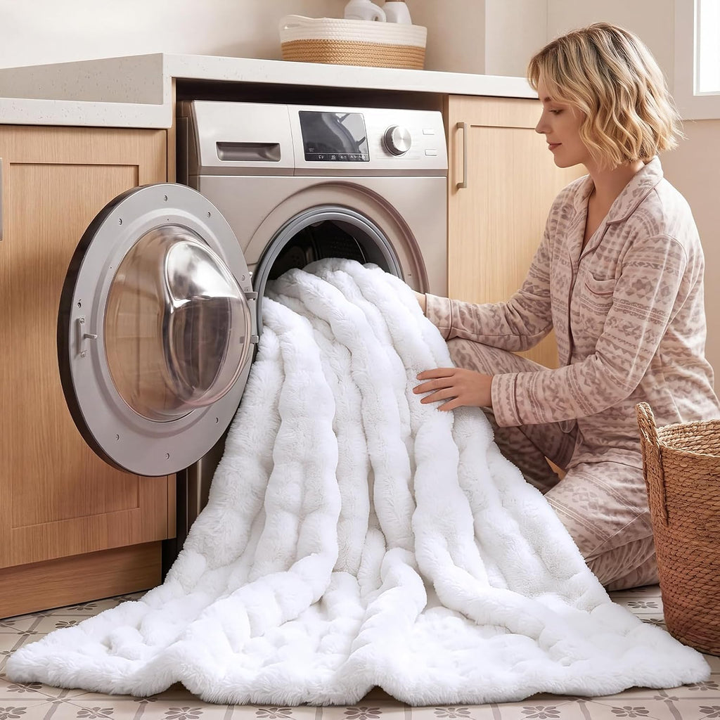 White Faux Fur Throw Blanket, 60x80inch | For Couch, Soft Fuzzy