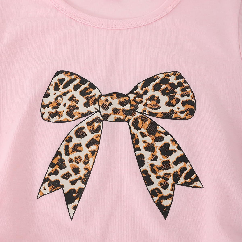 Girls' Summer Piece Outfit Set Bow Tie Short Sleeve Crop Tops+Solid Color Flared Pants Set Old