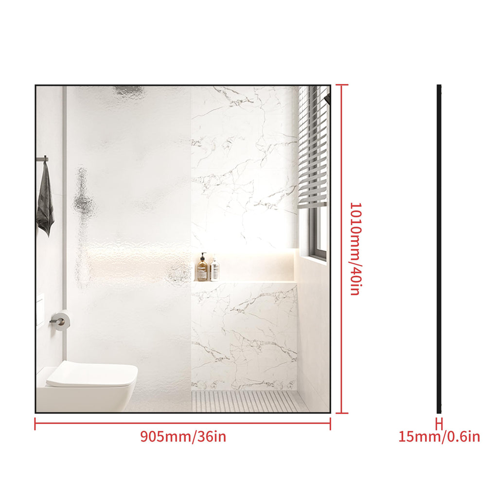 40x36 Inch Wall Mounted Mirror, Black Mirror, Rectangular Wall Mirror Square Corner Metal Farmhouse Mirror Modern