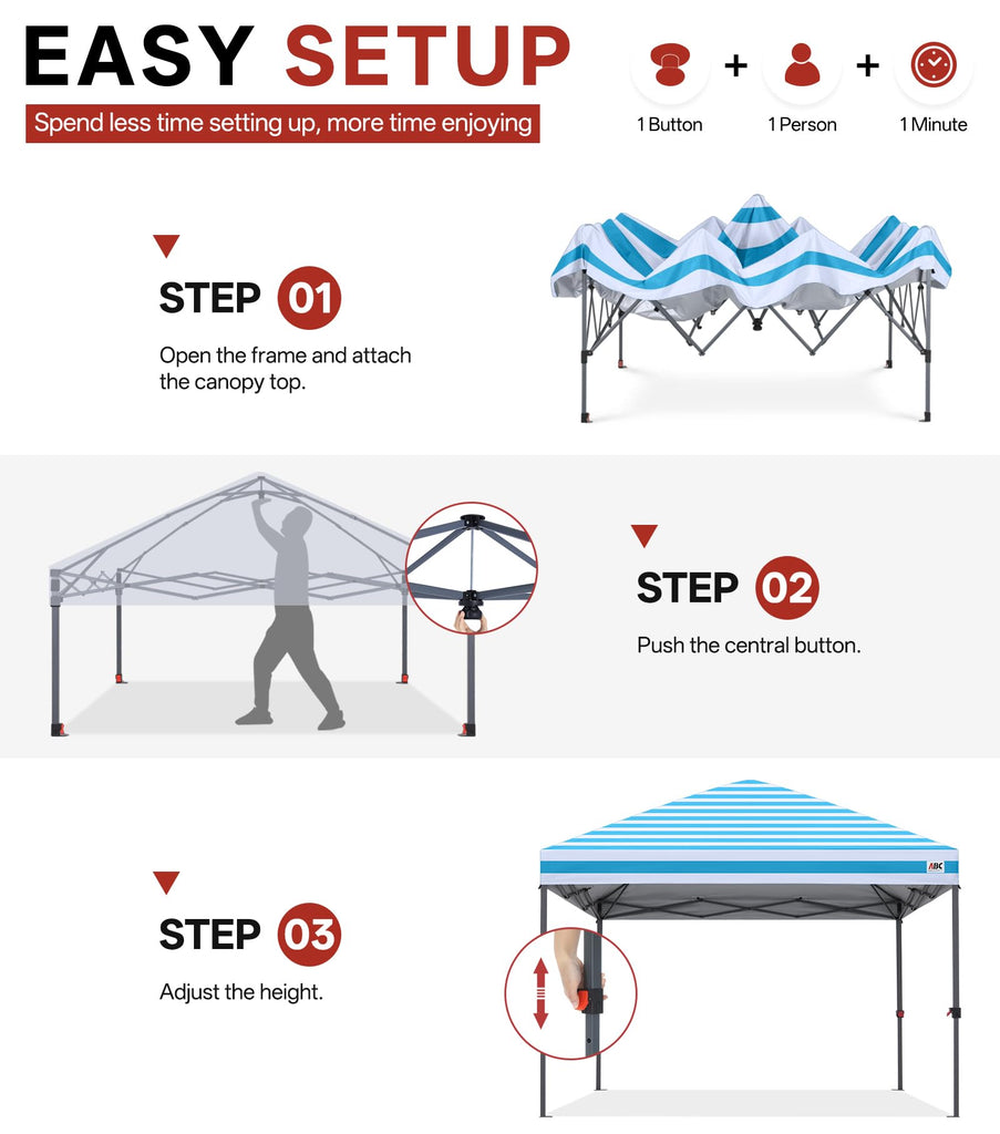 10x10 Pop Up Canopy, Weather Protection Tent, Sky Blue Stripes