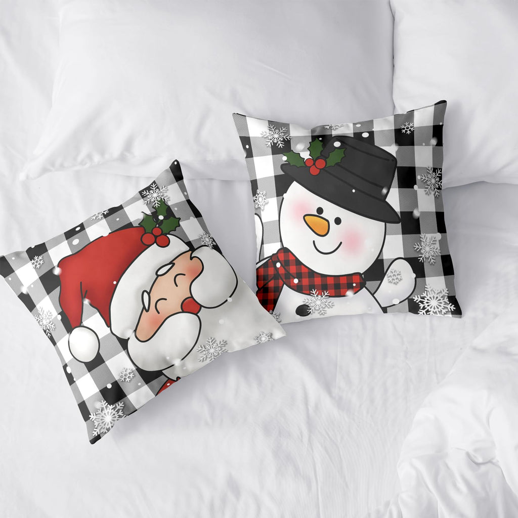 Plaid Christmas Decorations Black and White Pillow Covers 24x24 Set of 2 Santa Snowman Cushion Covers Winter
