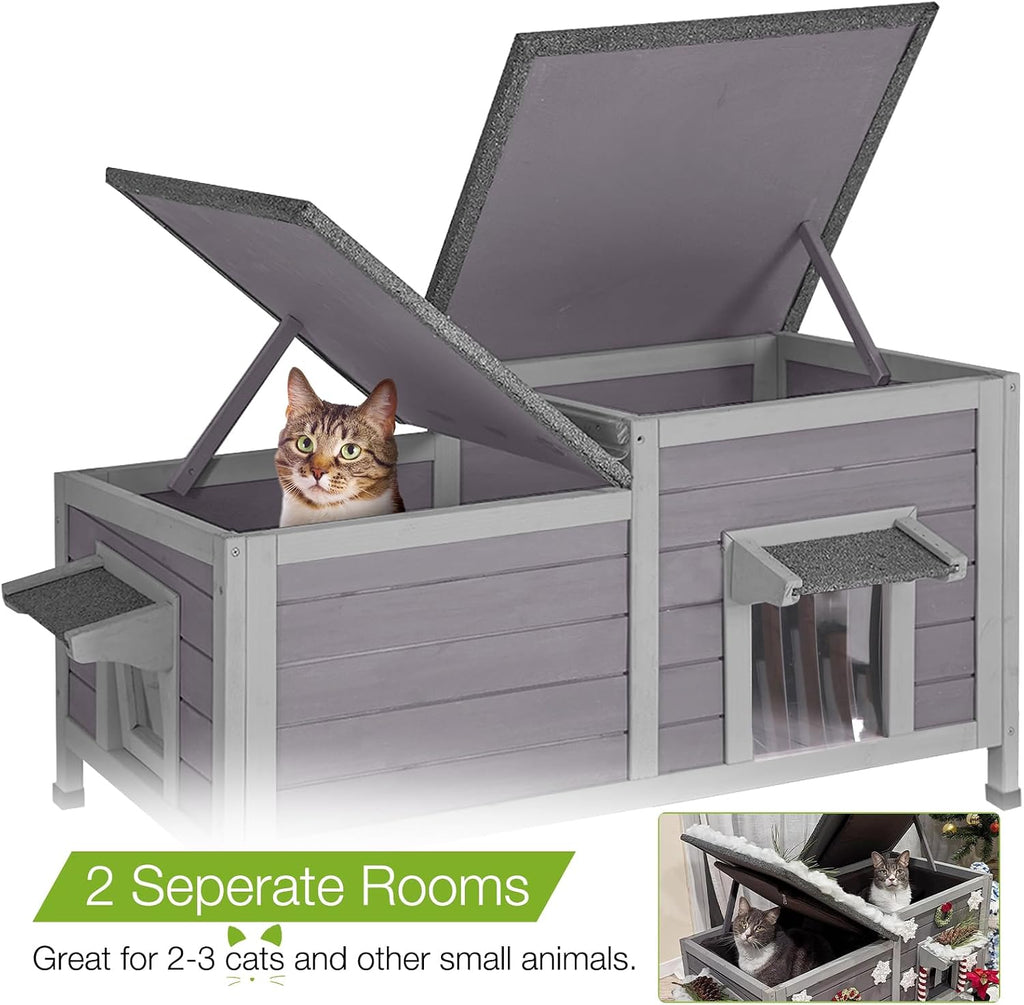 Heated Cat House Outdoor Feral Kitty Shelter with Insulated & Heated Liner Weatherproof Roof Cat Home