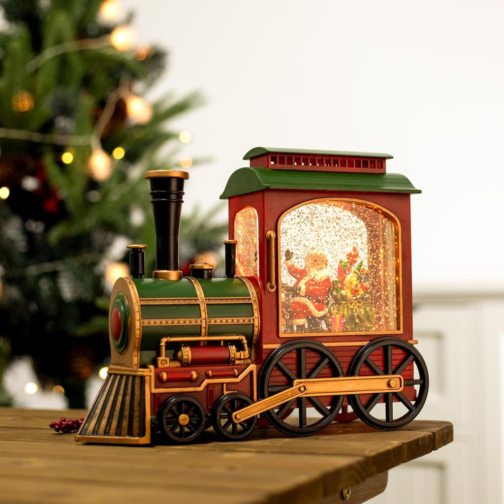 Christmas Train Snow Globe with Music and Lights, Musical Snow Globe Lantern for Holiday Decor, Battery/USB Powered