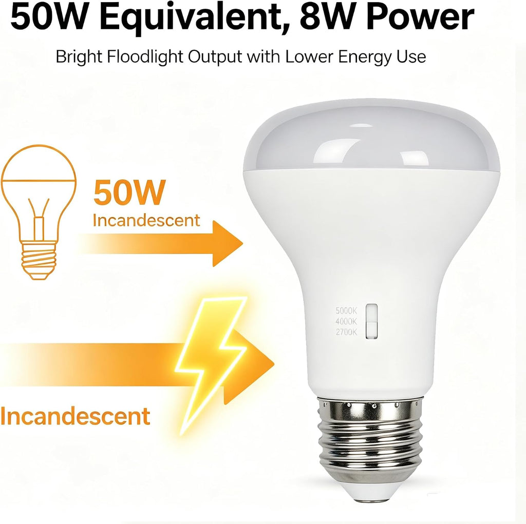 10 Pack 3CCT BR20 LED Bulb, Warm White 2700K LED Dimmable 4000K 5000K BR20 50 Watt 60W Replacement 8W Floodlight LED
