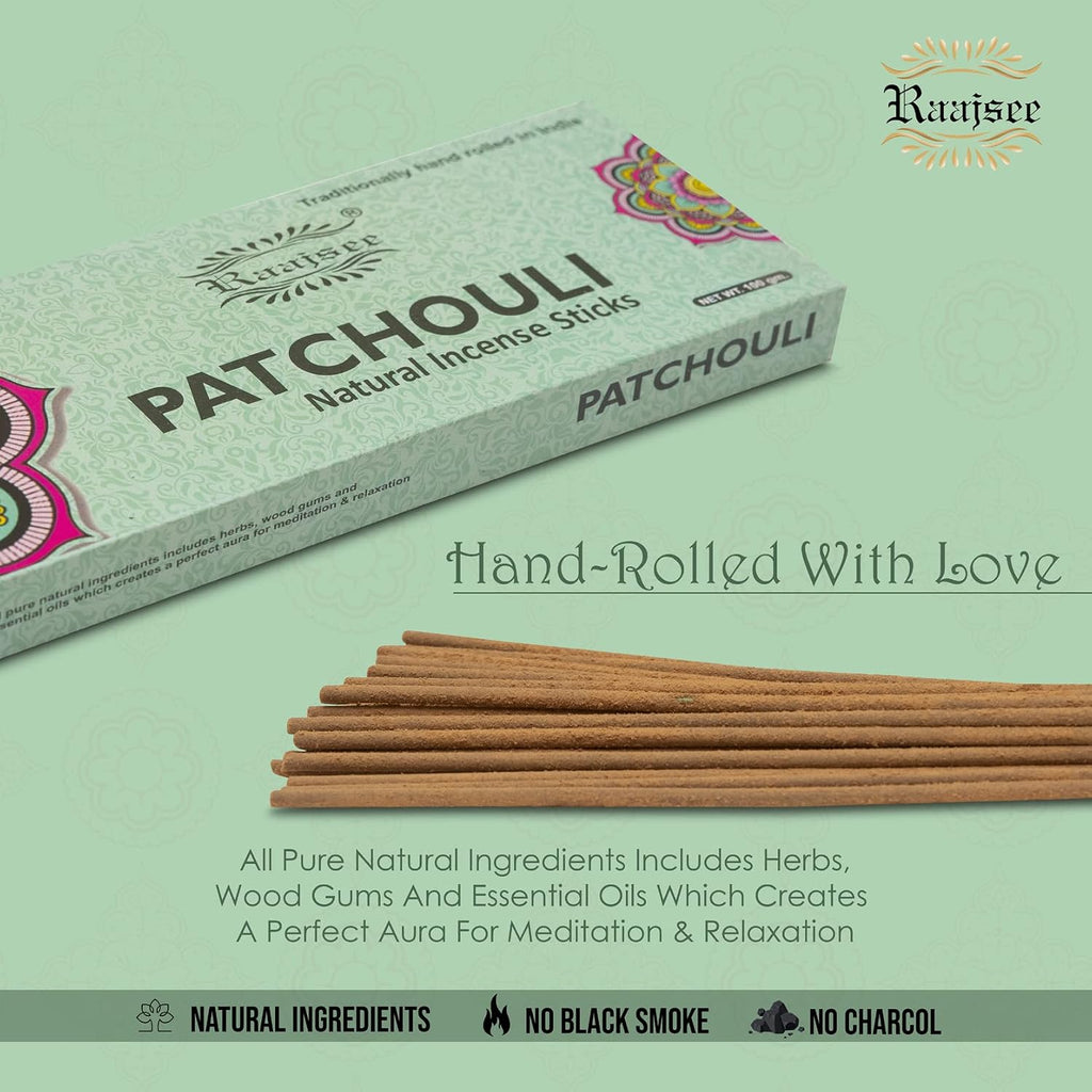 Patchouli Incense Sticks 100 gm Pack-100% Pure Organic Natural Hand Rolled Free from Chemicals