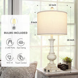 26" Farmhouse Table Lamp, Vintage Rustic Touch Control Bedside Lamp with 2 USB Ports & AC Outlet
