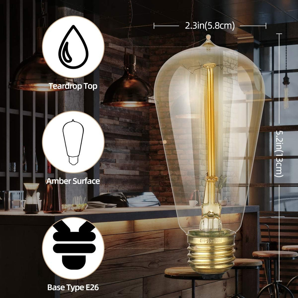 Edison Light Bulbs, 60w Vintage Edison Bulb, Squirrel Cage Filament Edison Bulbs, E26 Base - Amber Glass Warm
