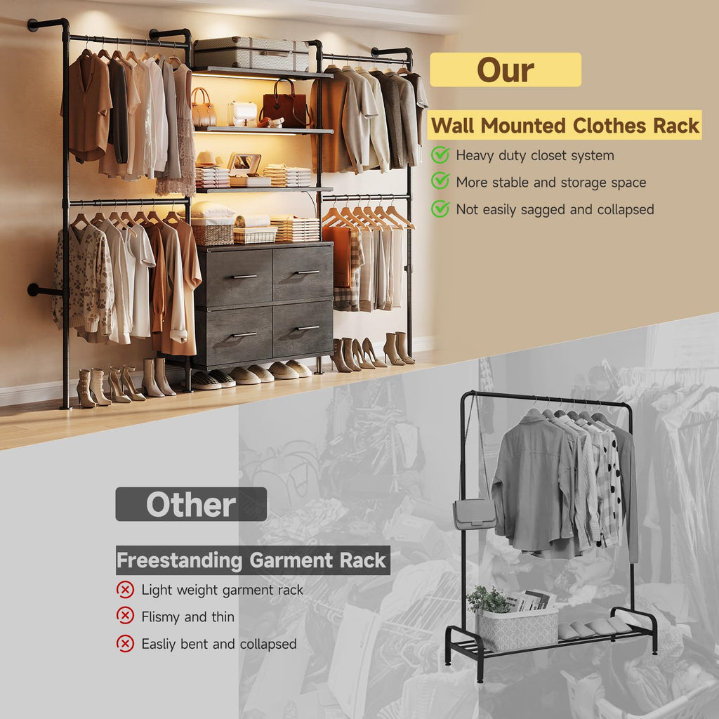 T4 Closet System with Stepless Dimmable LED Light (Black Gray Oak)