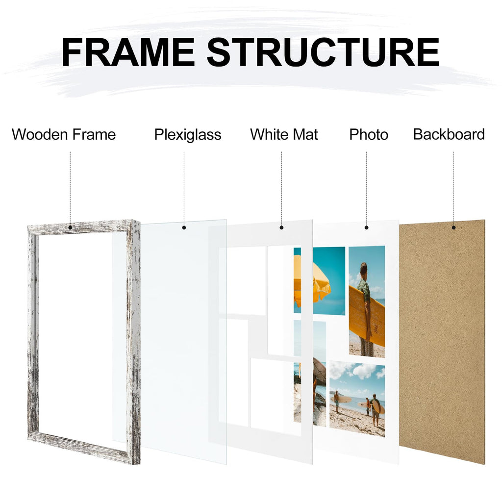 12x12 Collage Picture Frame for Wall Mounting, Distressed White