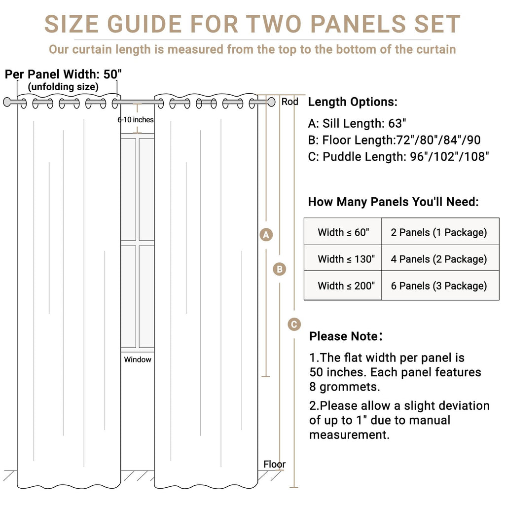 Blackout Linen Curtains 63 Inch Long 2 Panels Set, Burlywood Birch