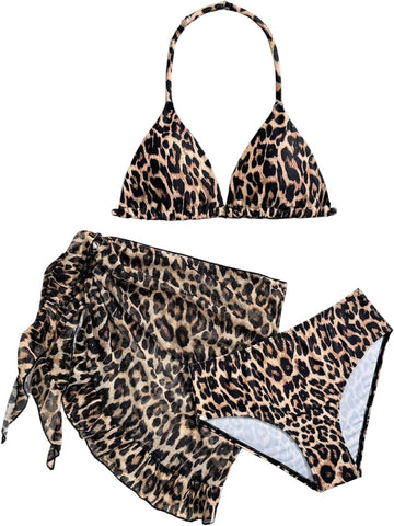 Girl's 3 Piece Swimsuits Cute Halter Triangle Bikini Bathing Suit