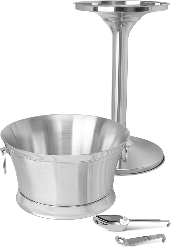 Metal Beverage Tub w/Stand, Scoop & Bottle Opener - Stainless Steel Double Wall Ice Cooler - Large Drinks, Beer