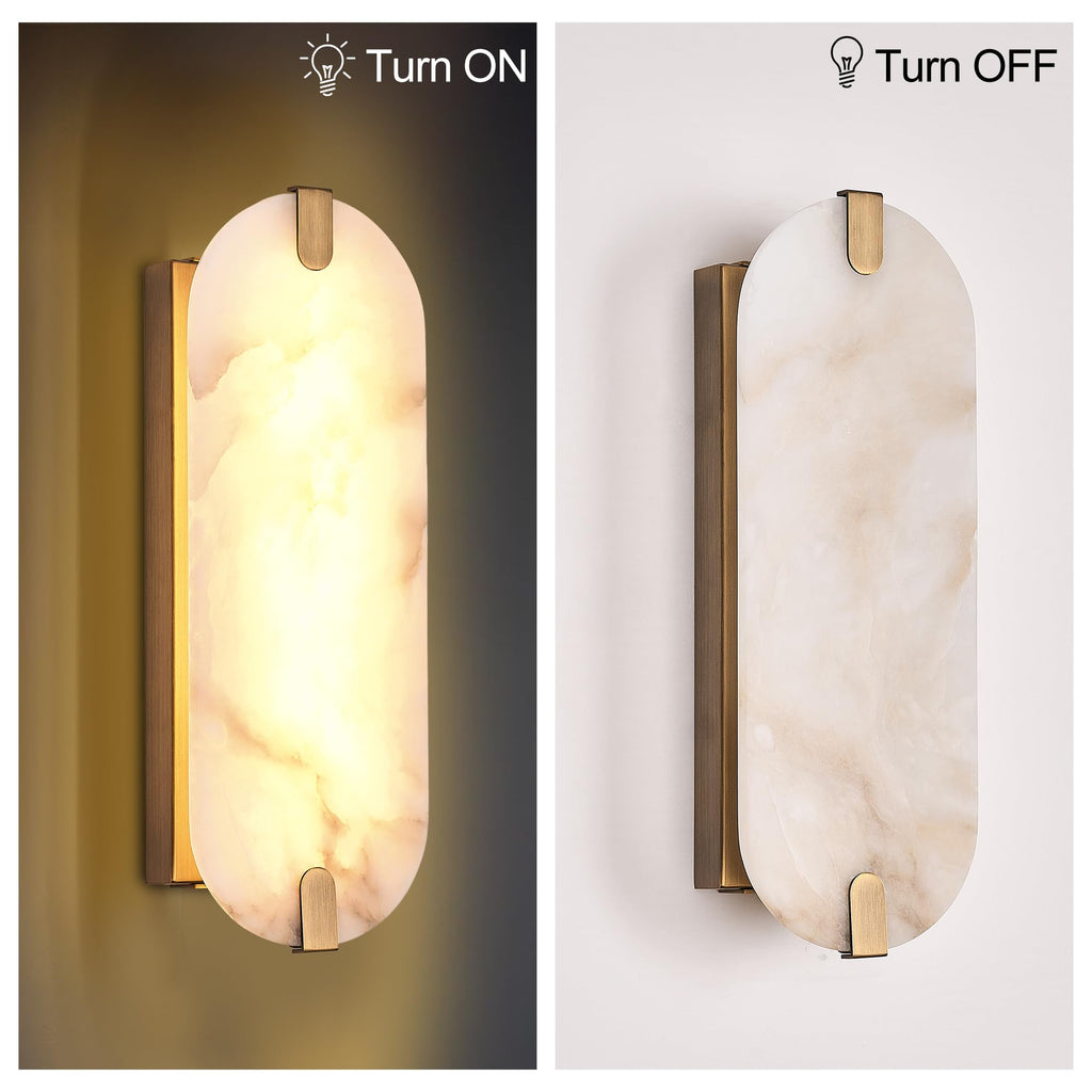 Alabaster Wall Sconces, 14.2 inch Wall Sconce, Natural Marble Wall Sconces Wall Lighting Set of Two, Dimmable Light