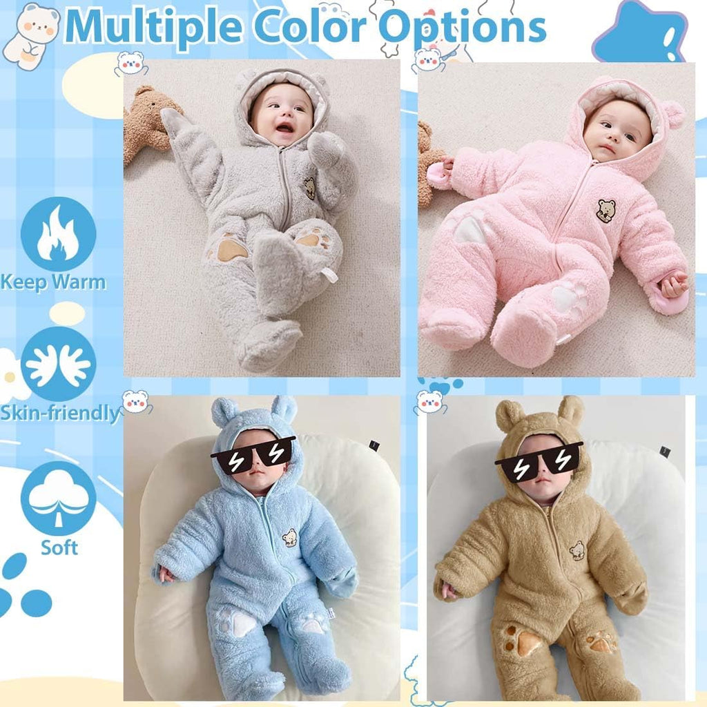 Baby Snowsuit Bear Outfit Footie Romper Winter Thick Fleece Jumpsuit Infant Coat for Girls Boys