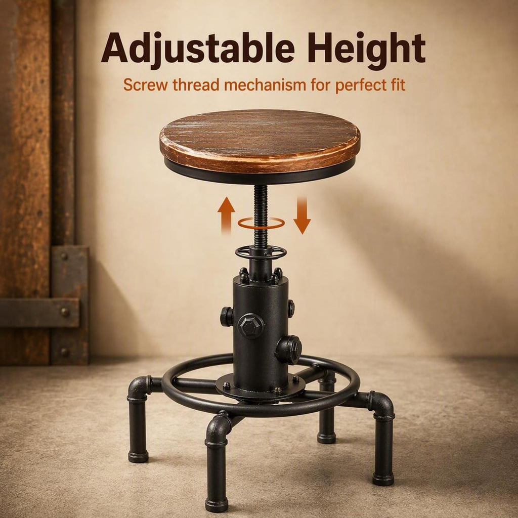 Vintage Industrial Bar Stools, Kitchen Counter Bar Stool Height Adjustable 23.6"-29.5" Swivel Bar Stool, Solid Wood