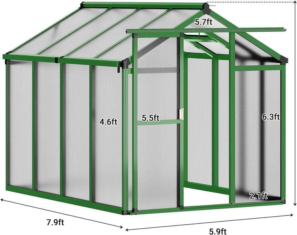 6×8 FT Greenhouse, Large Walk in Greenhouses for Outdoors and Garden Planting, Polycarbonate Greenhouse with Enhanced