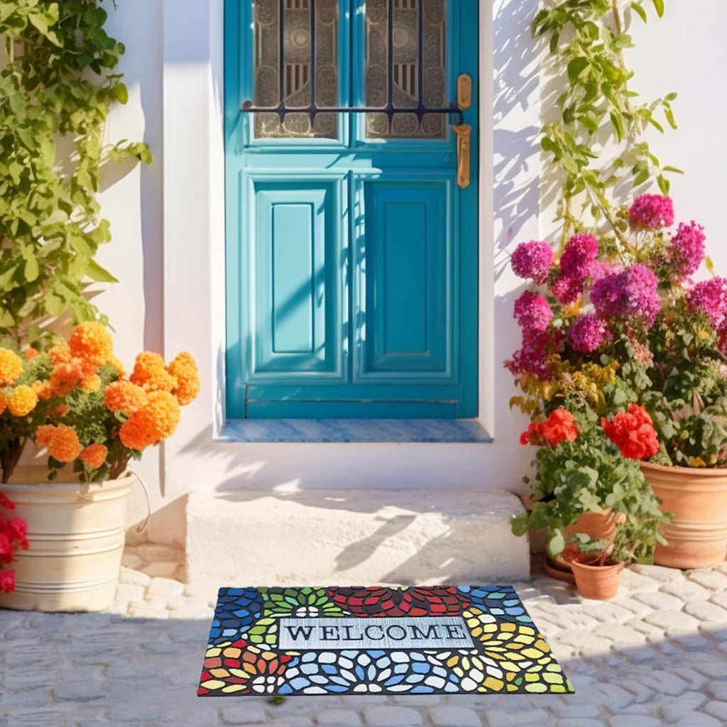 Colorful Welcome Door Mat, Welcome Mat 24x 36 Inch Front Doormat Outdoors Entrance Outdoors Mats for Outside Entry