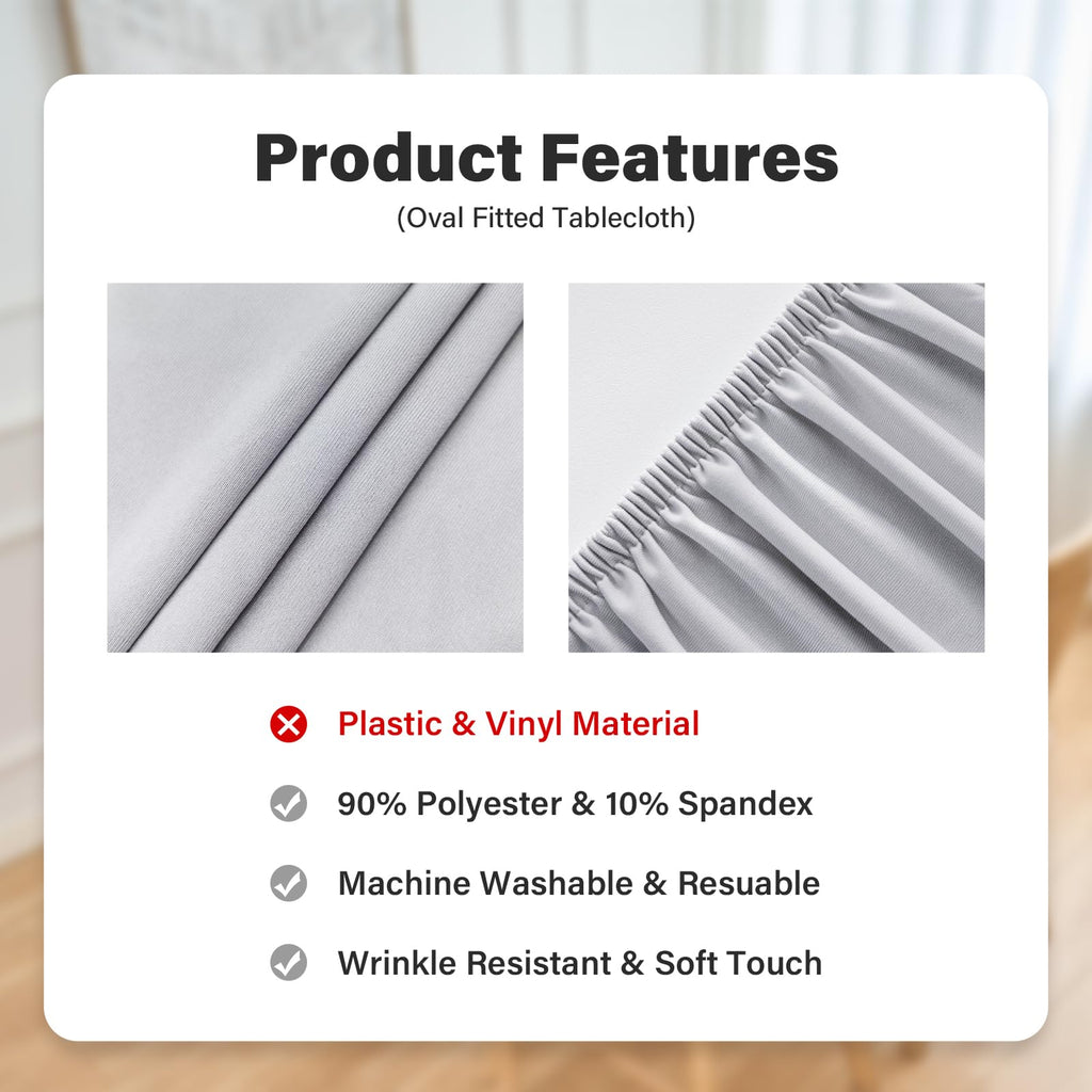 Fitted Oval Tablecloth 48 x 68 Inch Elastic Table Cloth Silver