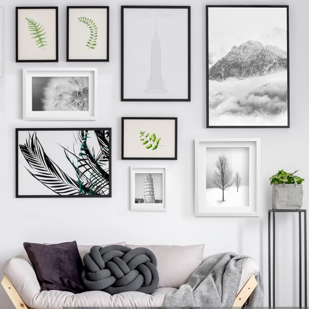 11x14 Picture Frame Set of 9, for Wall or Tabletop Display, Black | Display Pictures 8x10 with Mat or 11x14 without