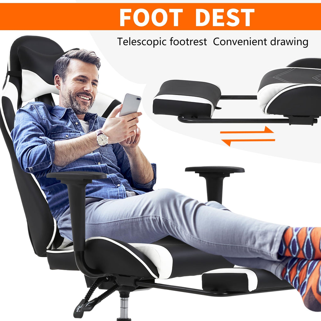 Gaming Chair, High Back PU Leather Gaming Chairs Computer Chair with Headrest & Lumbar Support, Height Adjustable