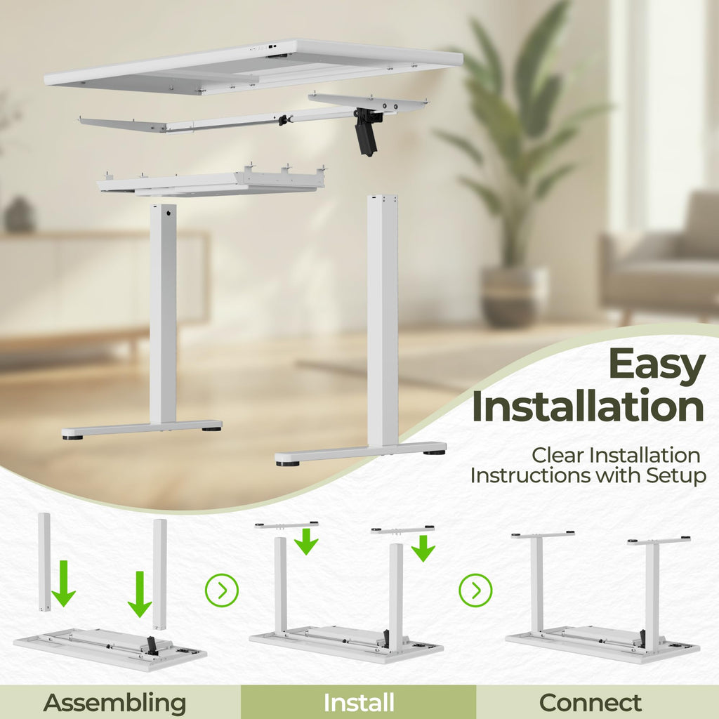 Glass Standing Desk with Drawers, Electric Adjustable Home Office Sit Stand Desk with One-Piece Desktop & USB