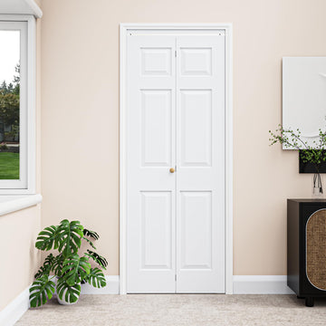 6-Panel Bifold Doors for 30"x80" Opening, Shaker Style Fodling Door, Primed