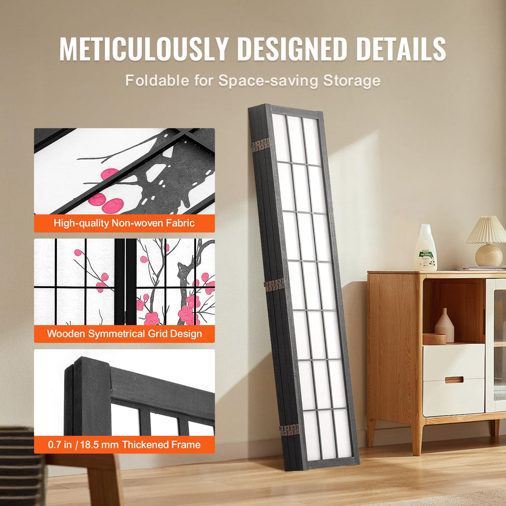Room Divider, 6 Panel Japanese Room Divider Screen, Wood Folding Privacy Screen Indoor, Japanese Partition Portable