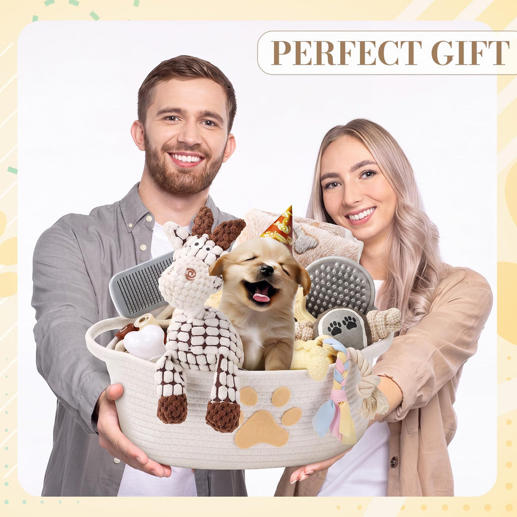 17 Pcs Puppy Gift Set, Dog Toy & Essentials Bundle, Beige, Sheep