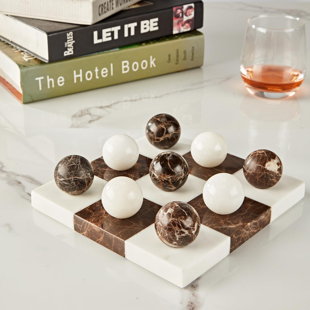 White Black Marble Tic Tac Game Set