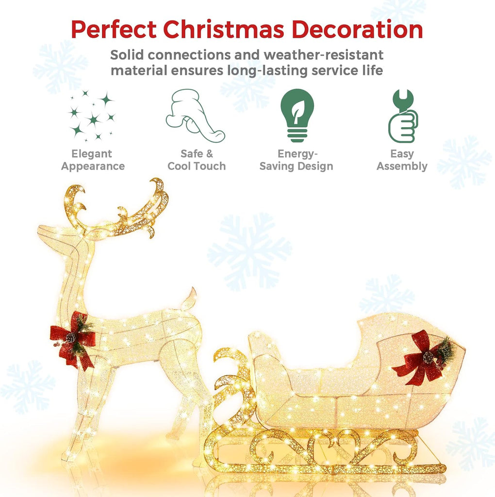 6 FT Christmas Lighted Reindeer & Santa's Sleigh Set, Warm White
