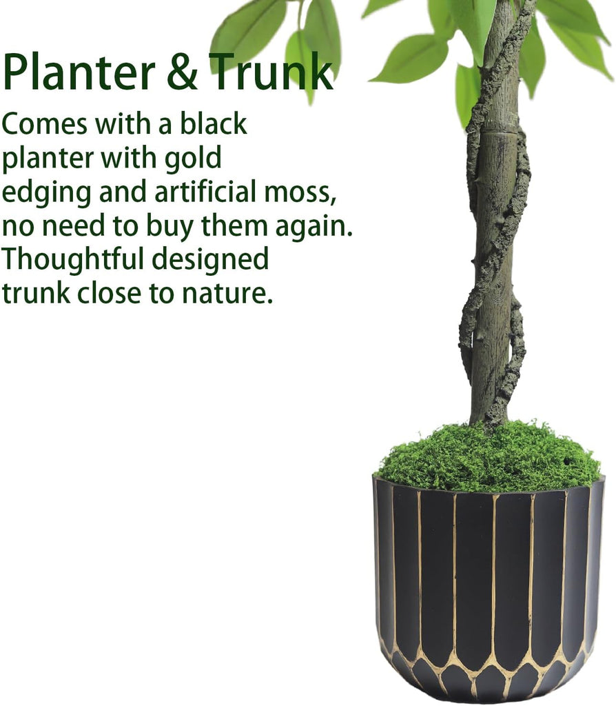 Artificial Ficus Tree 4FT Tall, Artificial Plants Indoor with Black Planter Faux Ficus Tree Realistic Faux Silk Plant