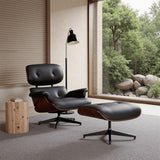 Modern Reclining Swivel Lounge Chair and Ottoman — Black Leather
