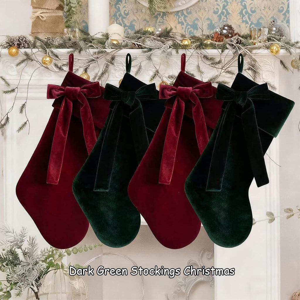 Velvet Christmas Stocking,Velvet Stocking,Stocking Christmas,19 Inch Christmas Stocking with Large Decorative Bow