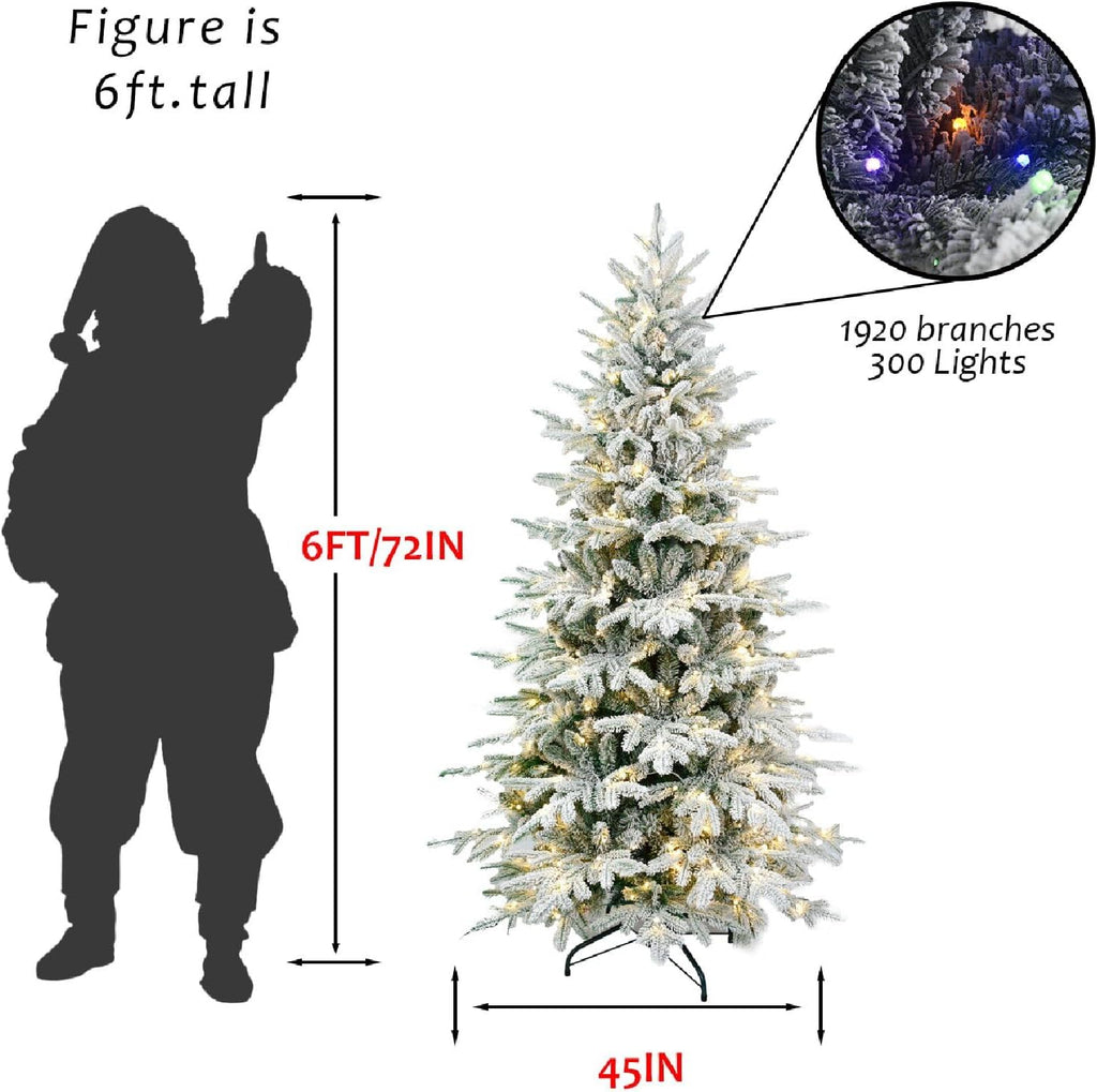 Prelit Flocked Christmas Tree with Fluffy Tips & 9 Lighting Modes