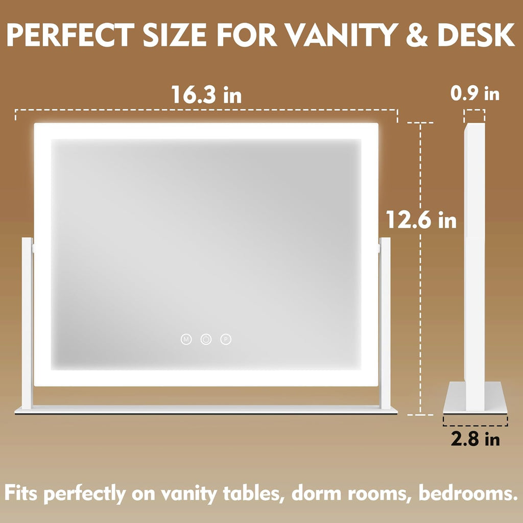 Lighted Makeup Mirror 16.3"X12.6", Hollywood Vanity Mirror with 10X Magnifier, 3 Color Led Lighting Modes, Smart Touch