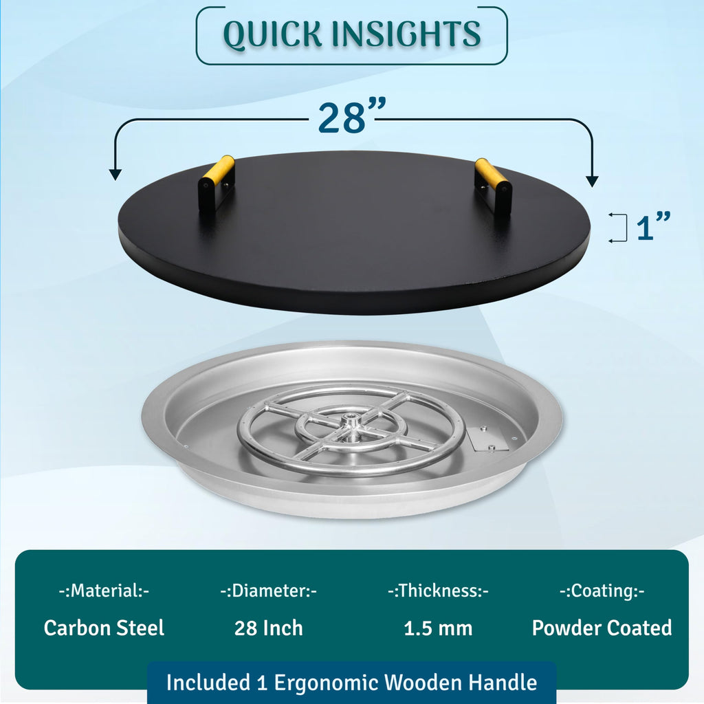 Fire Pit Lid Round - Fire Pit Snuffer Lid 28 inch Diameter & 1.5 mm Thickness - Drop-in Burner FirePit Pan Lid