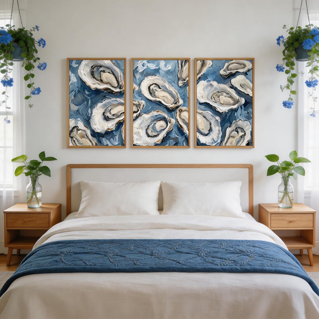 Oyster Wall Art Blue Seashell Wall Decor Seafood Oysters Artwork