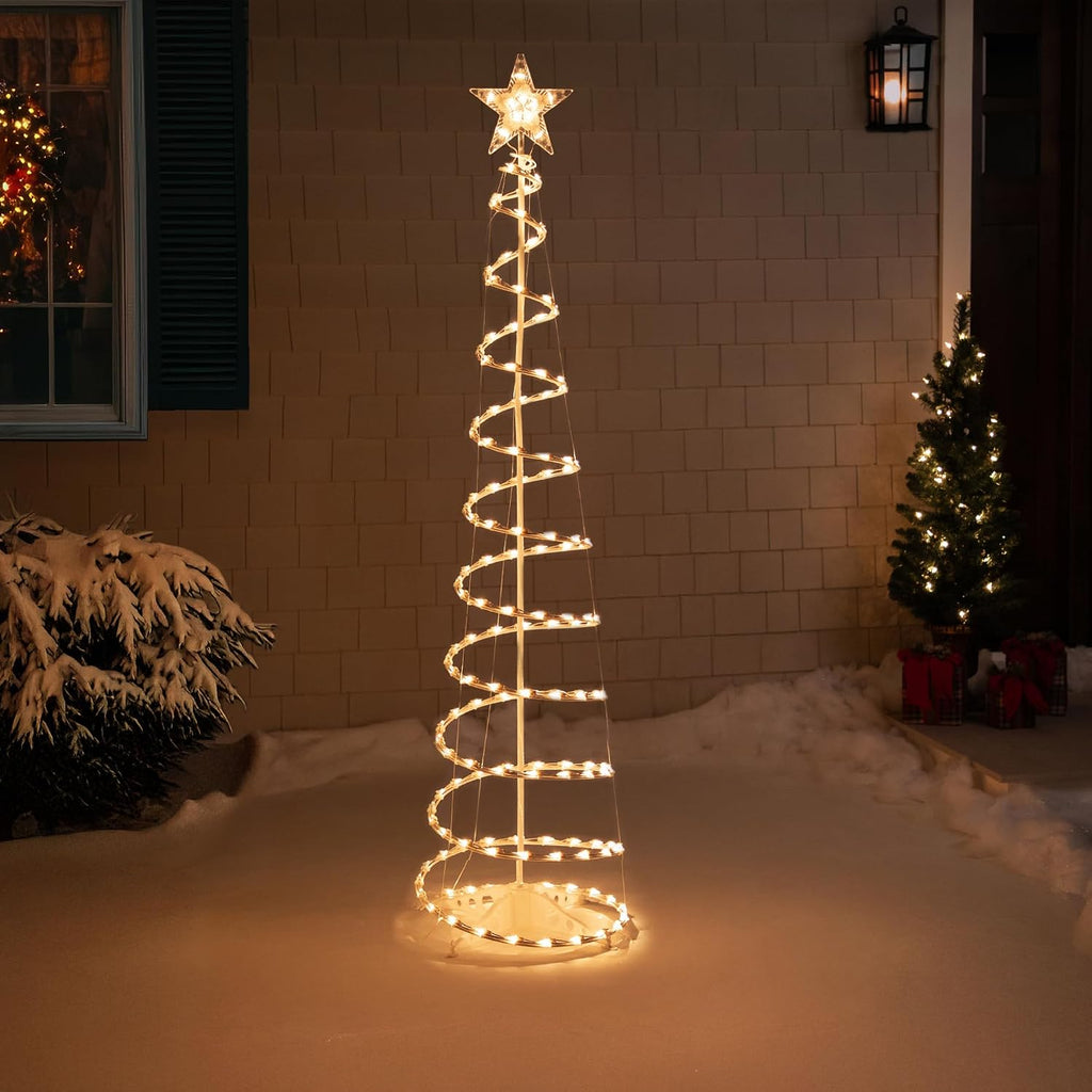 Pre-Lit Spiral Outdoor Christmas Tree with Star Tree Topper - 6' - Clear Lights