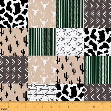 Western Cowboy Fabric by The Yard, Bohemian Exotic Bull Head Upholstery Fabric for Chairs Sofa, Cactus Arrow Fabrics