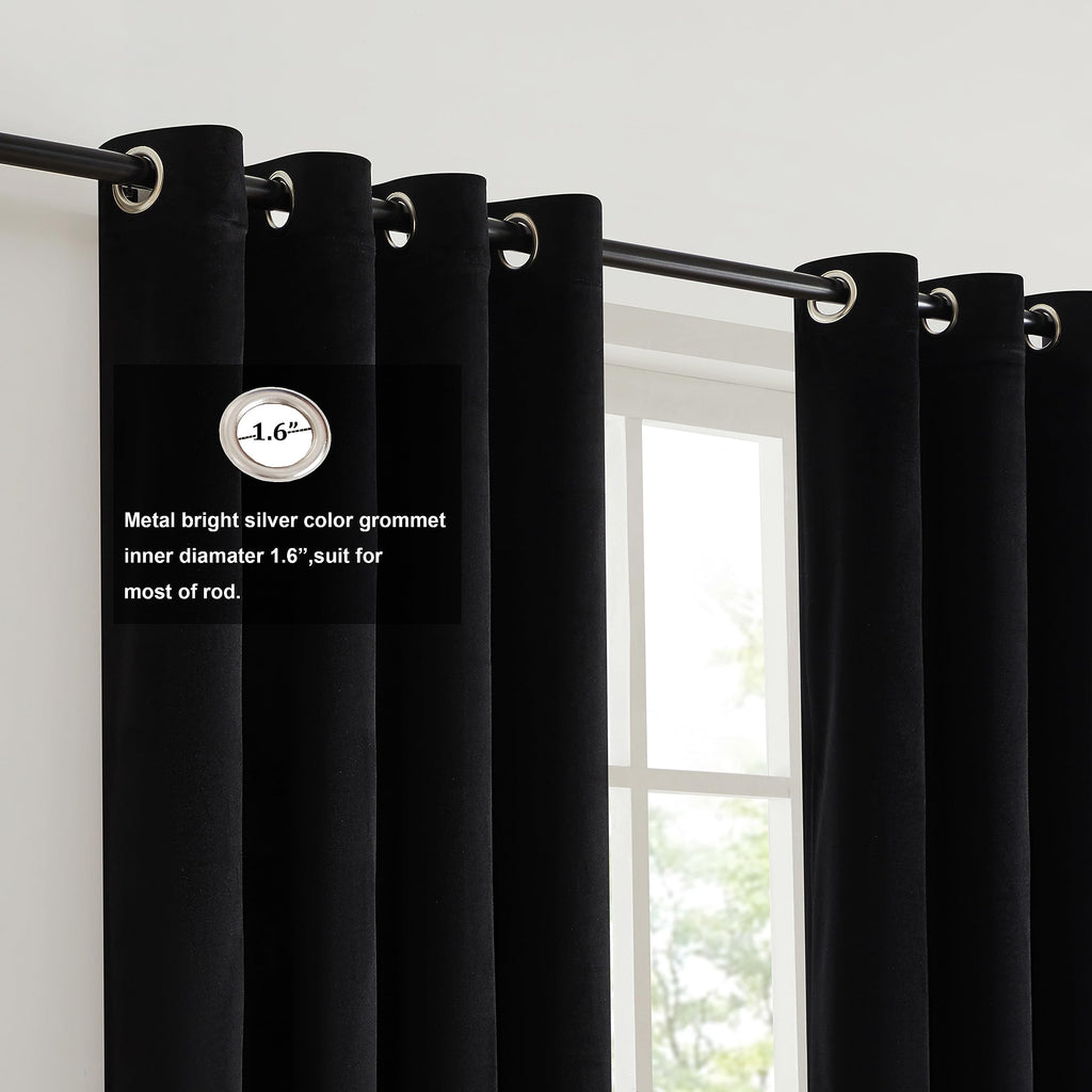 Black Gold Velvet Blackout Curtains Luxury Decor 84 inches, Color Block