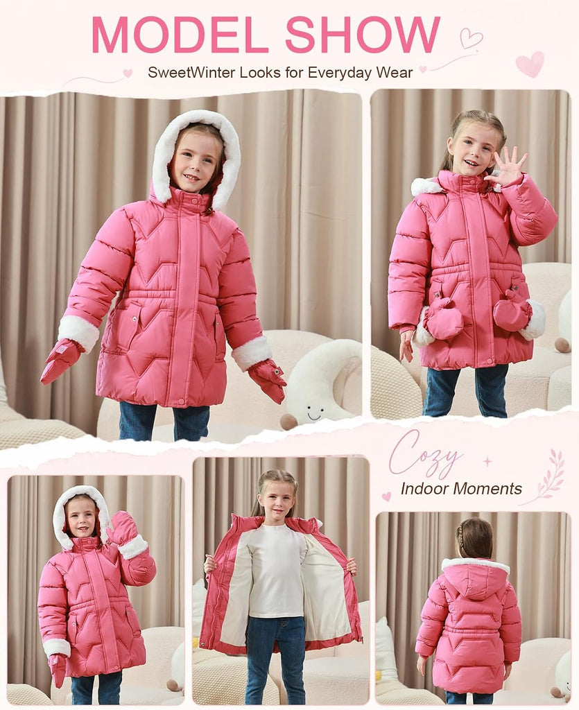 Toddler Girls Heavy Winter Coat, Waterproof Puffer Jacket Hood