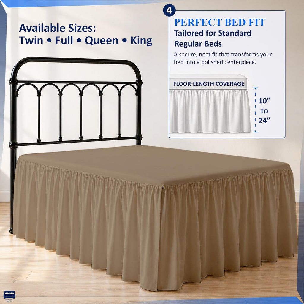 Ruffled Bed Skirt King Size 14 Inch Drop, 100% Microfiber Dust Ruffle Bedskirt with Split Corners, Gathered Style