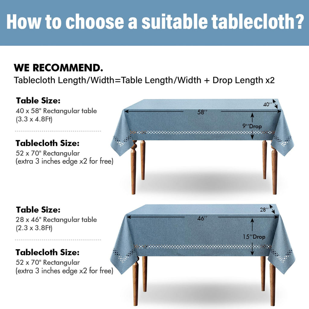 Dusty Blue Rectangle Tablecloth with Decorative Cutouts 52x70 Inch