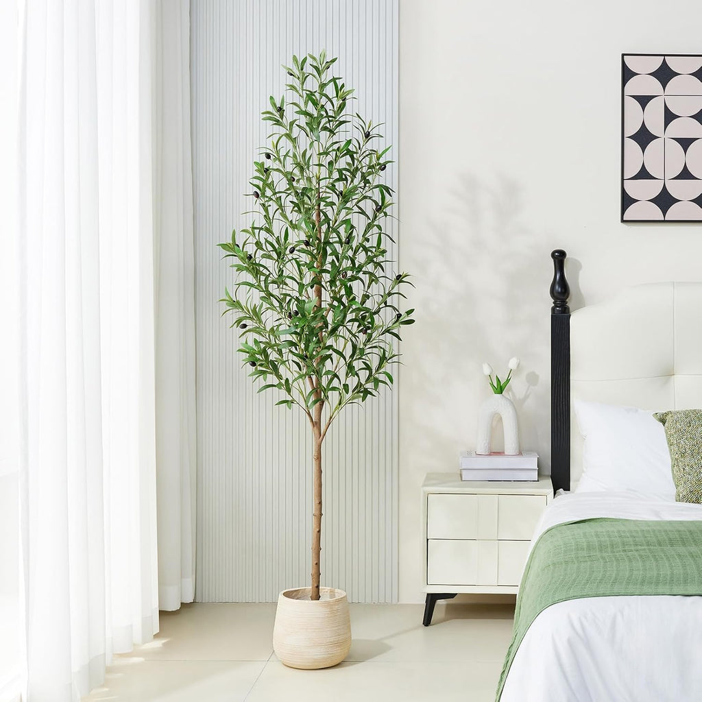 6ft Artificial Olive Tree with Real Wood Trunk