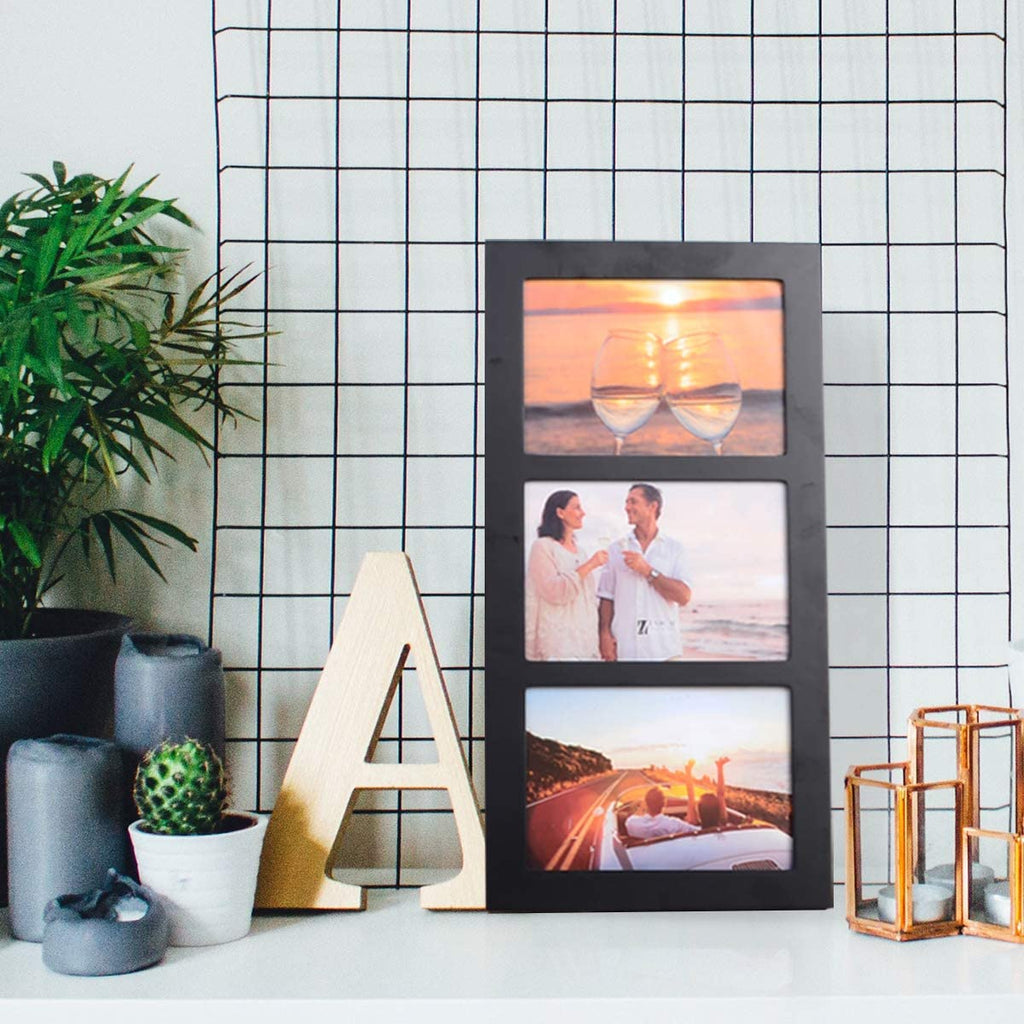 5x7 3-Opening Collage Picture Frame Black Wood