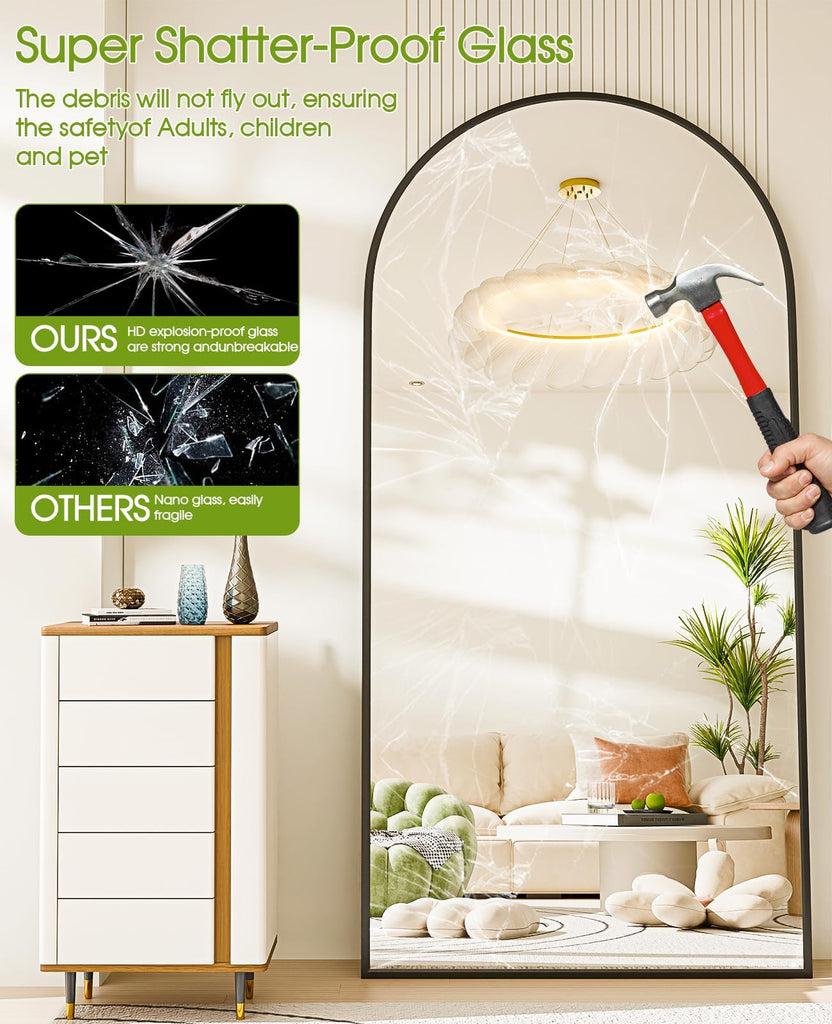 81"×41" Floor Mirror Full Length Arched Full Length Mirror Black