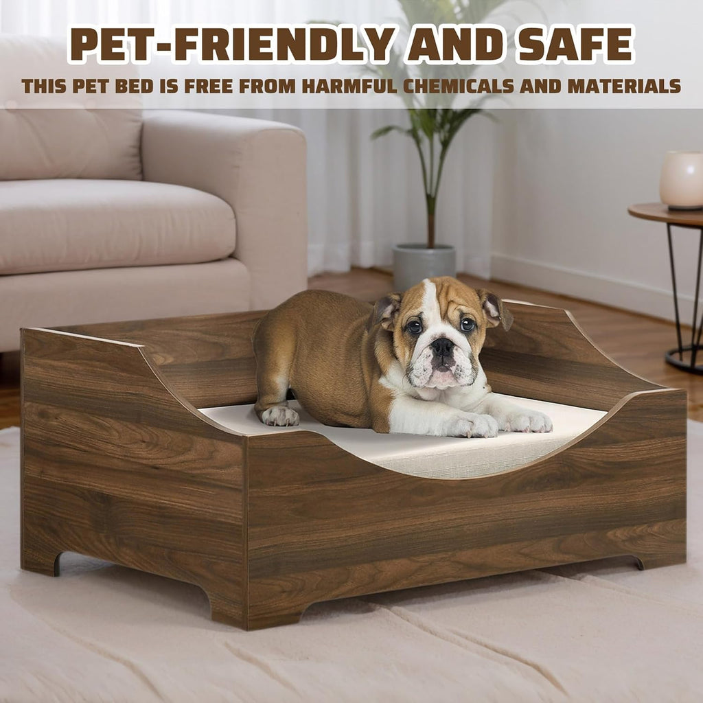 Elevated Dog Bed Frame for Medium Dogs, Wooden Dog Bed with Mattress, 36" Wide Mid-Century Modern Pet Sofa Bed