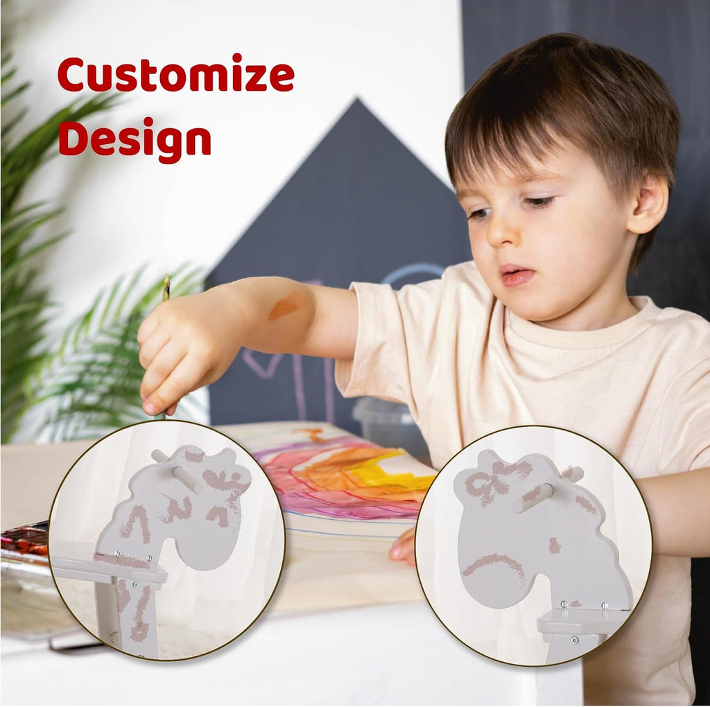 White Wooden Rocking Horse for Preschool (Ages 3-6) - Solid Rubber Wood, Safe & Comfortable Footrest, Supports